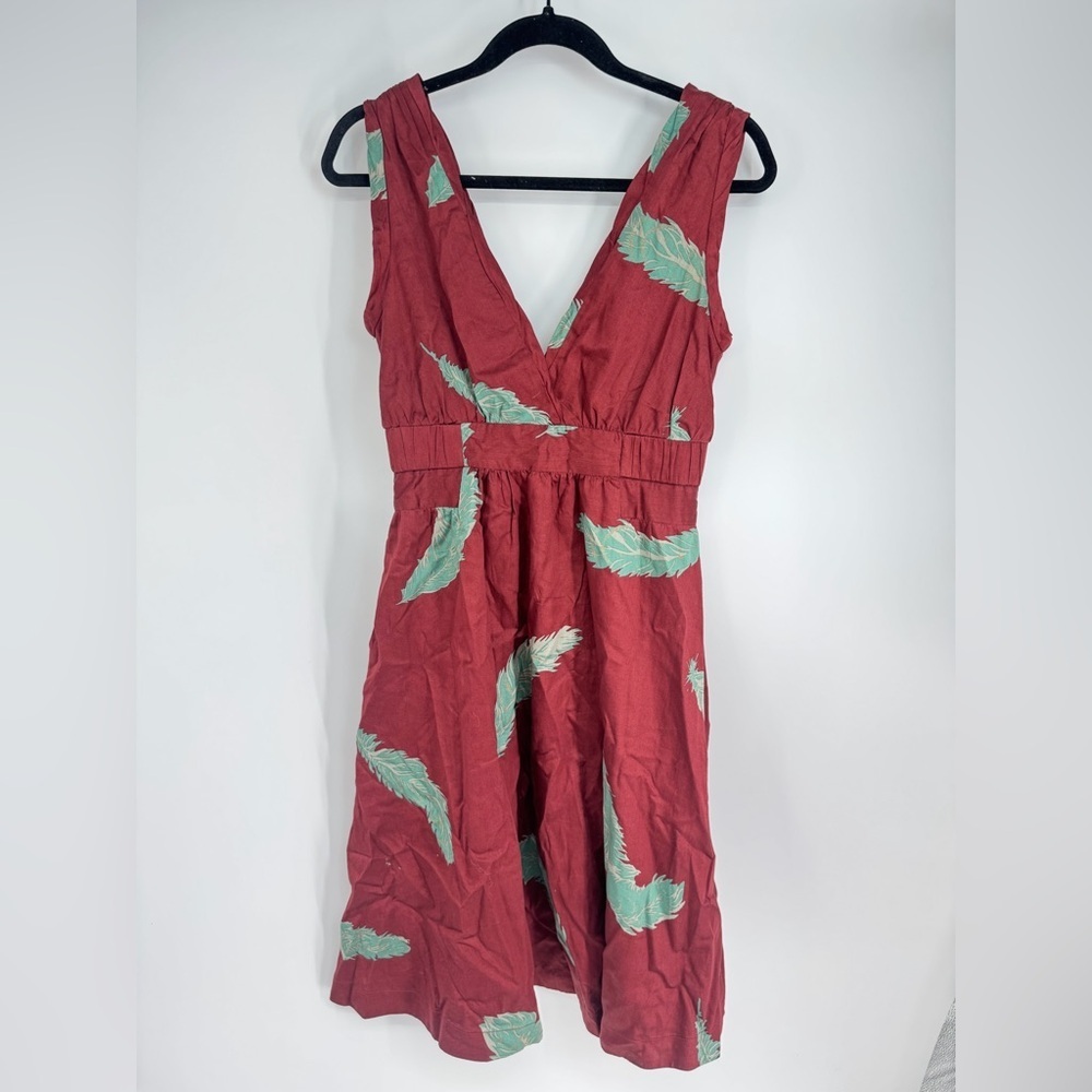 Marc Jacob’s 100% Cotton Y2K Feather Print V Neck Thick Strap Mini Dress